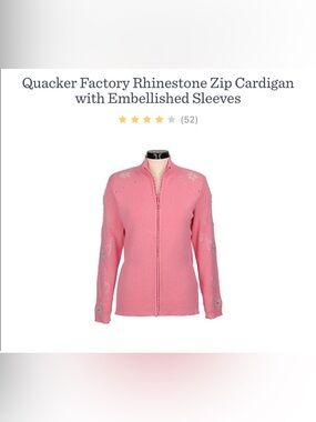 (A6) Quacker Factory Pink Rhinestone Zip Cardigan Embellished Sleeves Size XS